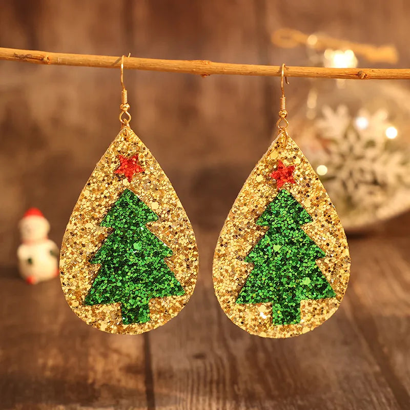 Weihnachtsbaum-Ohrringe aus PU-Leder