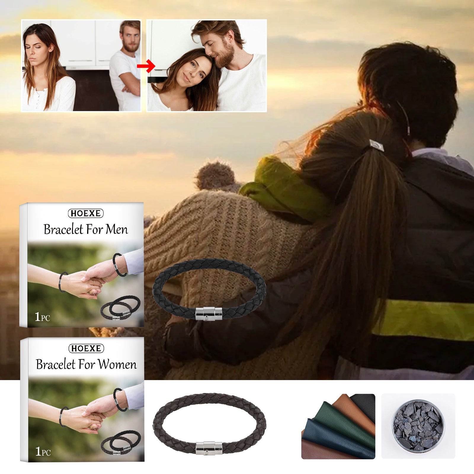 Paararmband, Pu-Lederseil gewebt Herren- und Damenstil Persönlichkeit Einfacher Stil Paararmband Modeaccessoires