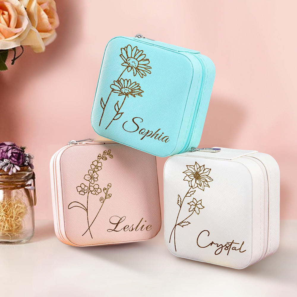 Personalisierte Geburtsblumen-Schmuckschatulle, personalisierter Schmuck-Organizer, Aufbewahrungsgeschenk fĂĽr Sie