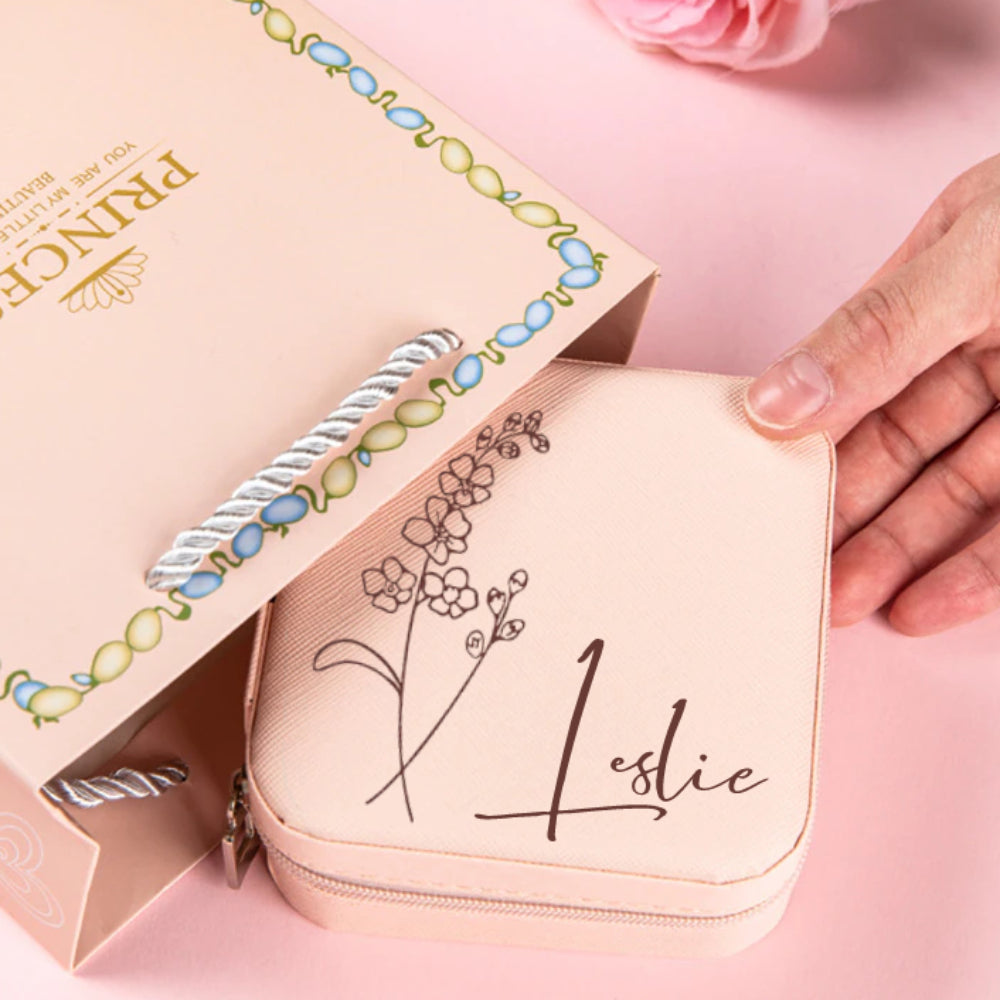 Personalisierte Geburtsblumen-Schmuckschatulle, personalisierter Schmuck-Organizer, Aufbewahrungsgeschenk fĂĽr Sie