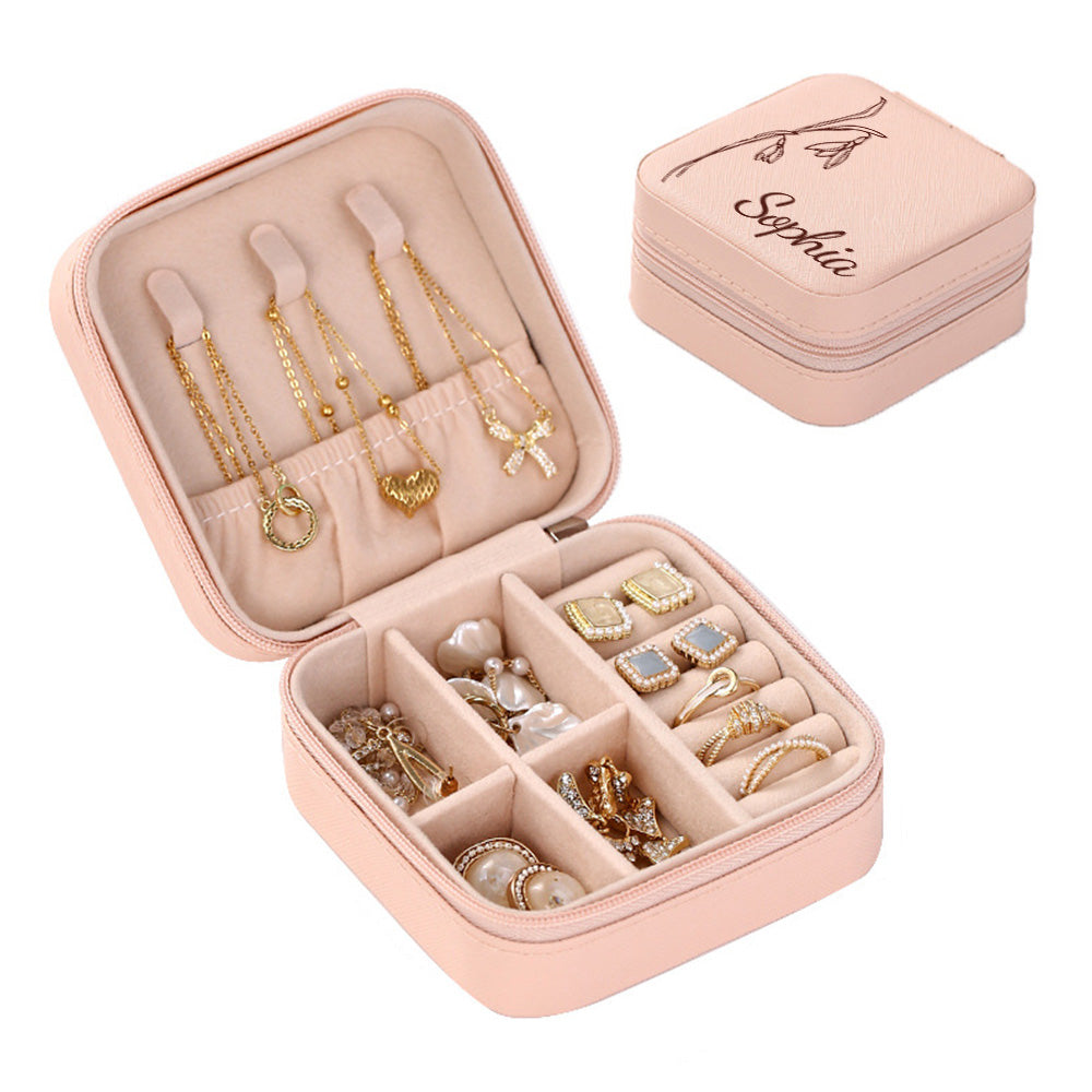 Personalisierte Geburtsblumen-Schmuckschatulle, personalisierter Schmuck-Organizer, Aufbewahrungsgeschenk fĂĽr Sie