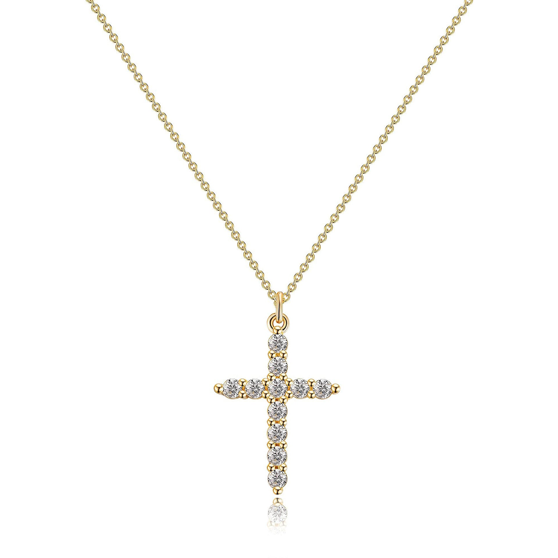 Stainless Steel Plated Genuine Gold Cross Pendant Necklace Full of Zircon Platinum 18K Gold Cross Necklace for Women