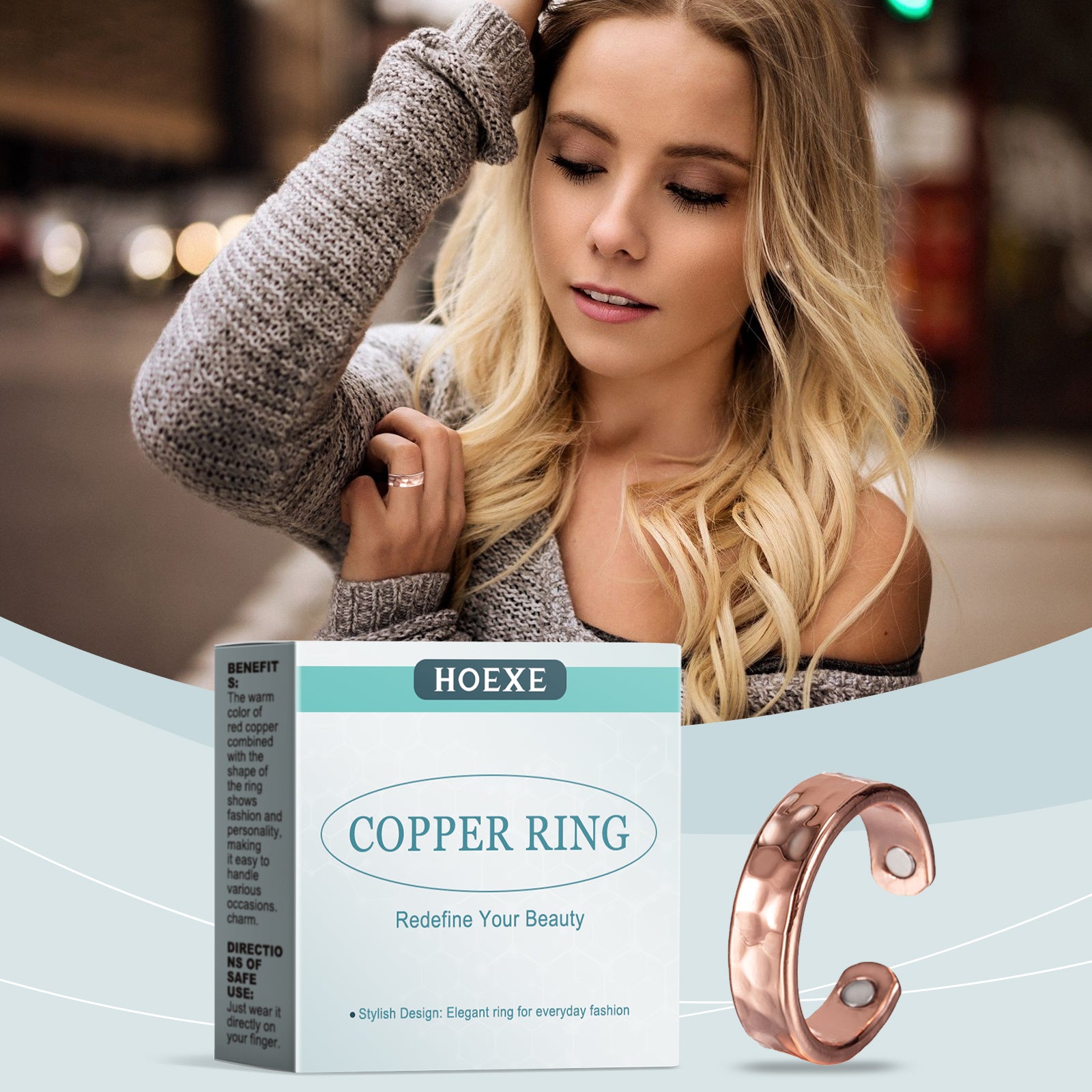 Gewellter Ring aus rotem Kupfer, schönes Modeaccessoire, einzigartiger Trend, schlichtes Design, alles dekorativer Ring