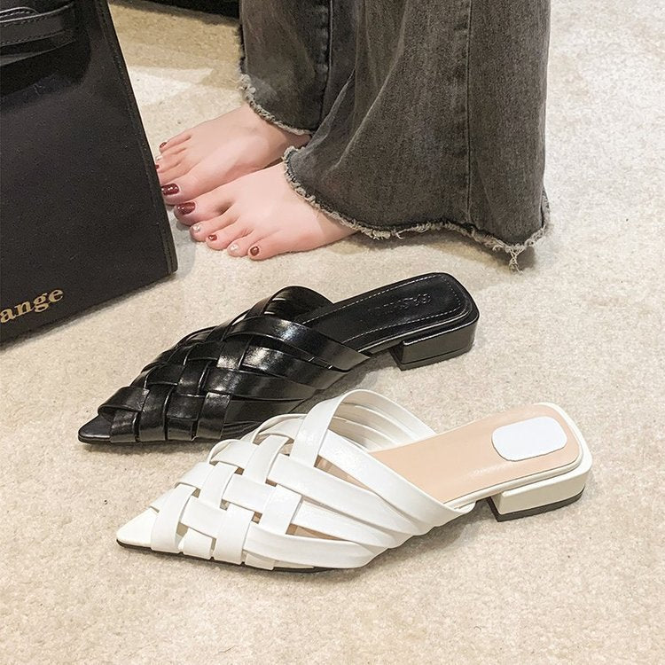Spring Slip On Women Mules Slipper Fashion Pointed Toe Ladies Elegant Beach Sandal Casual Low Heel Slides