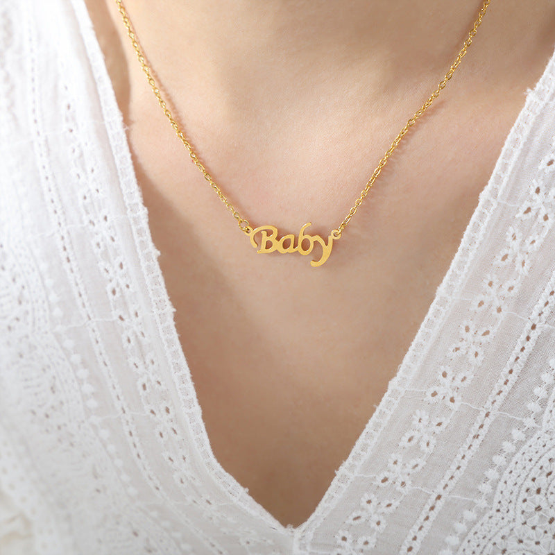 Hip hop punk jewelry with English letter pendant titanium steel gold-plated necklace