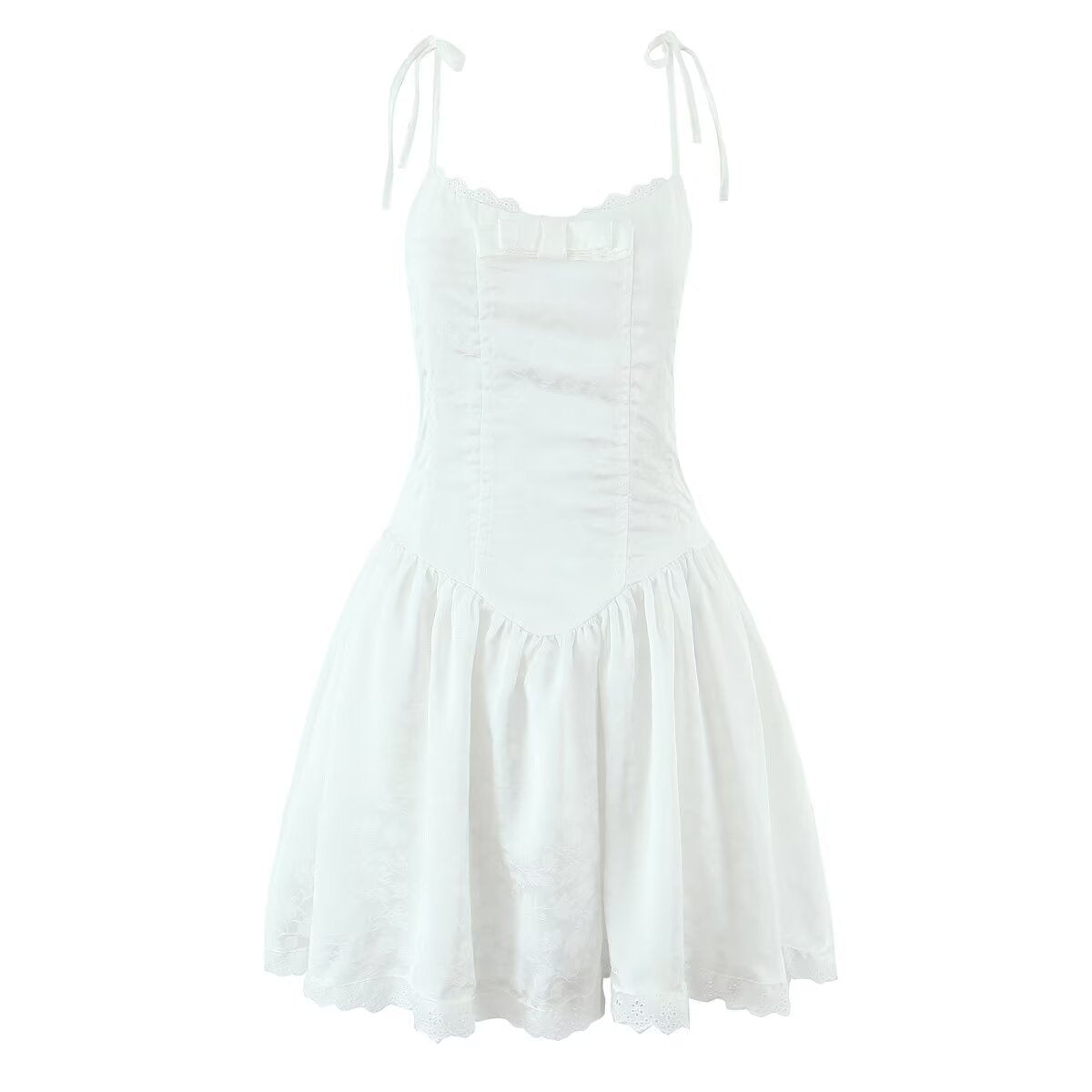 Bow embellished patchwork lace camisole dress for women