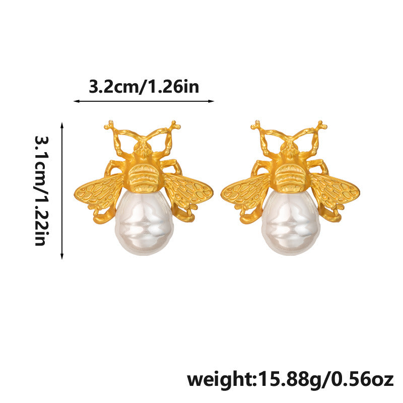Honey Bee Earrings Women's Unique Retro Animal Gold Metal Earrings
