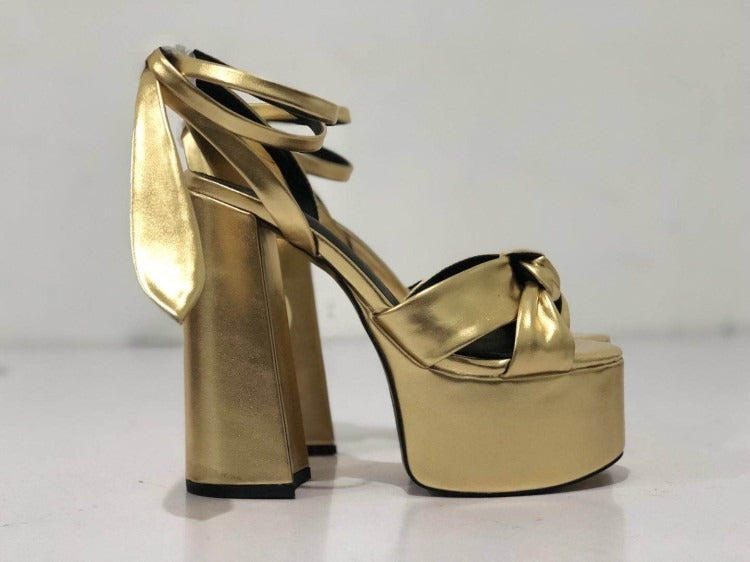 Walking show microfiber round toe waterproof platform thick sole sandal buckle