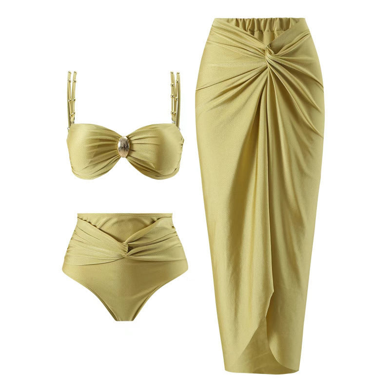 Split three piece bikini swimsuit set for women