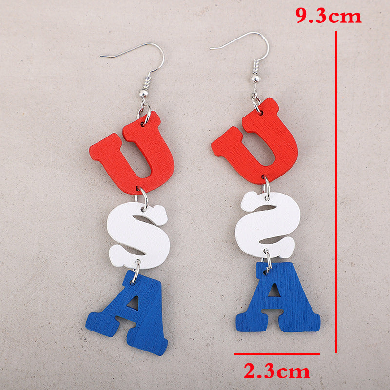 USA Wooden Letter Dangle Earrings