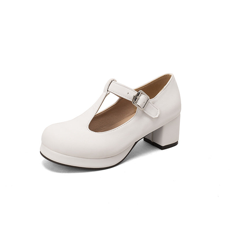 Waterproof platform thick heel T-shaped candy colored women's single shoes