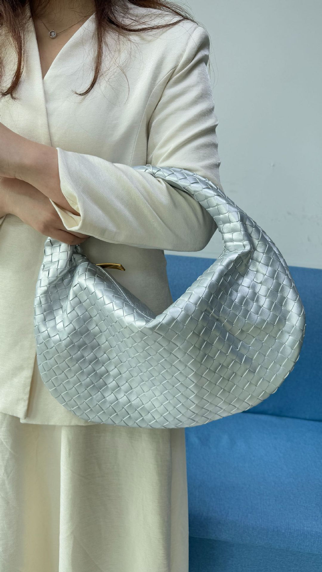 Große gewebte Damentasche mit großem Fassungsvermögen, handgehaltene Achseltasche, Damentasche