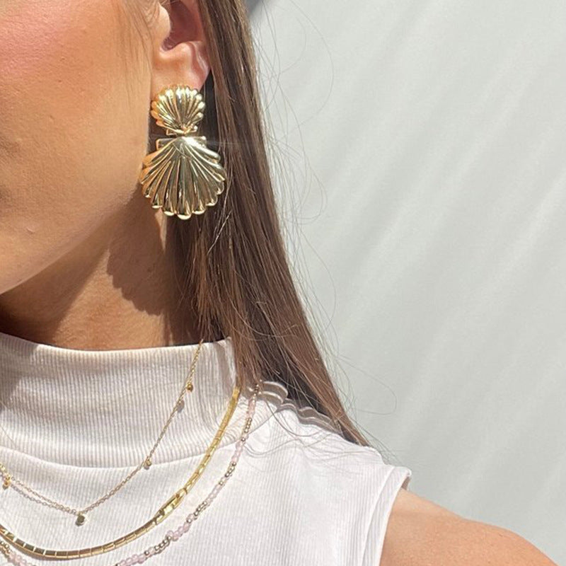 European and American Ocean Wind Shell Titanium Steel Earrings Gold Stainless Steel Earrings Highlight Ear Accessories