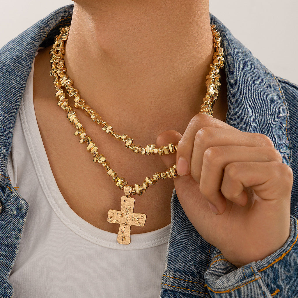 European and American hip-hop niche alien bead necklace, men's fashion cross pendant, collarbone chain, men's accessories