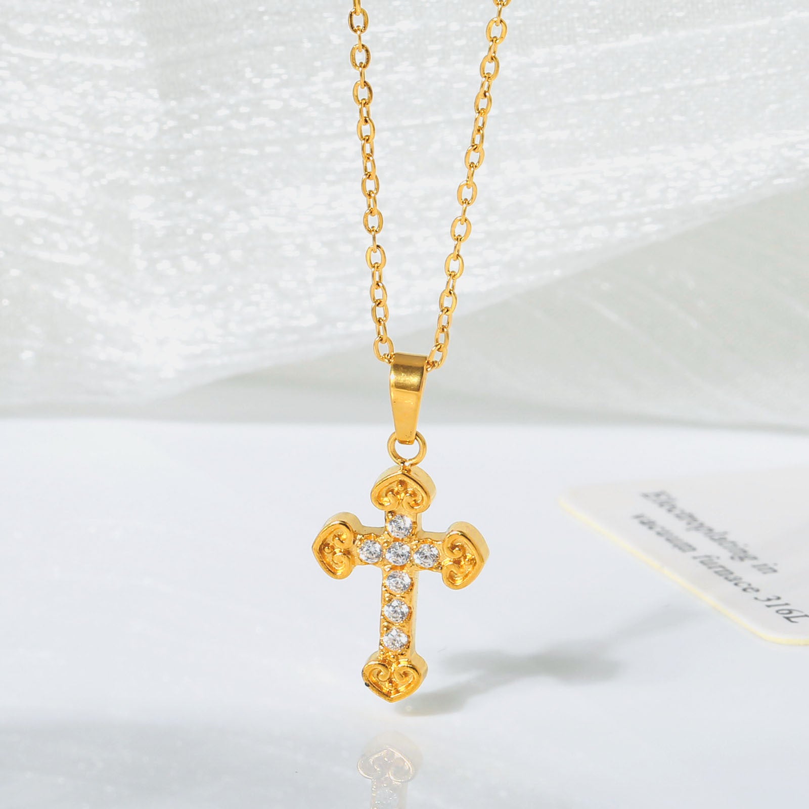 Cross necklace for women simple and colorfast zircon stainless steel collarbone chain titanium steel