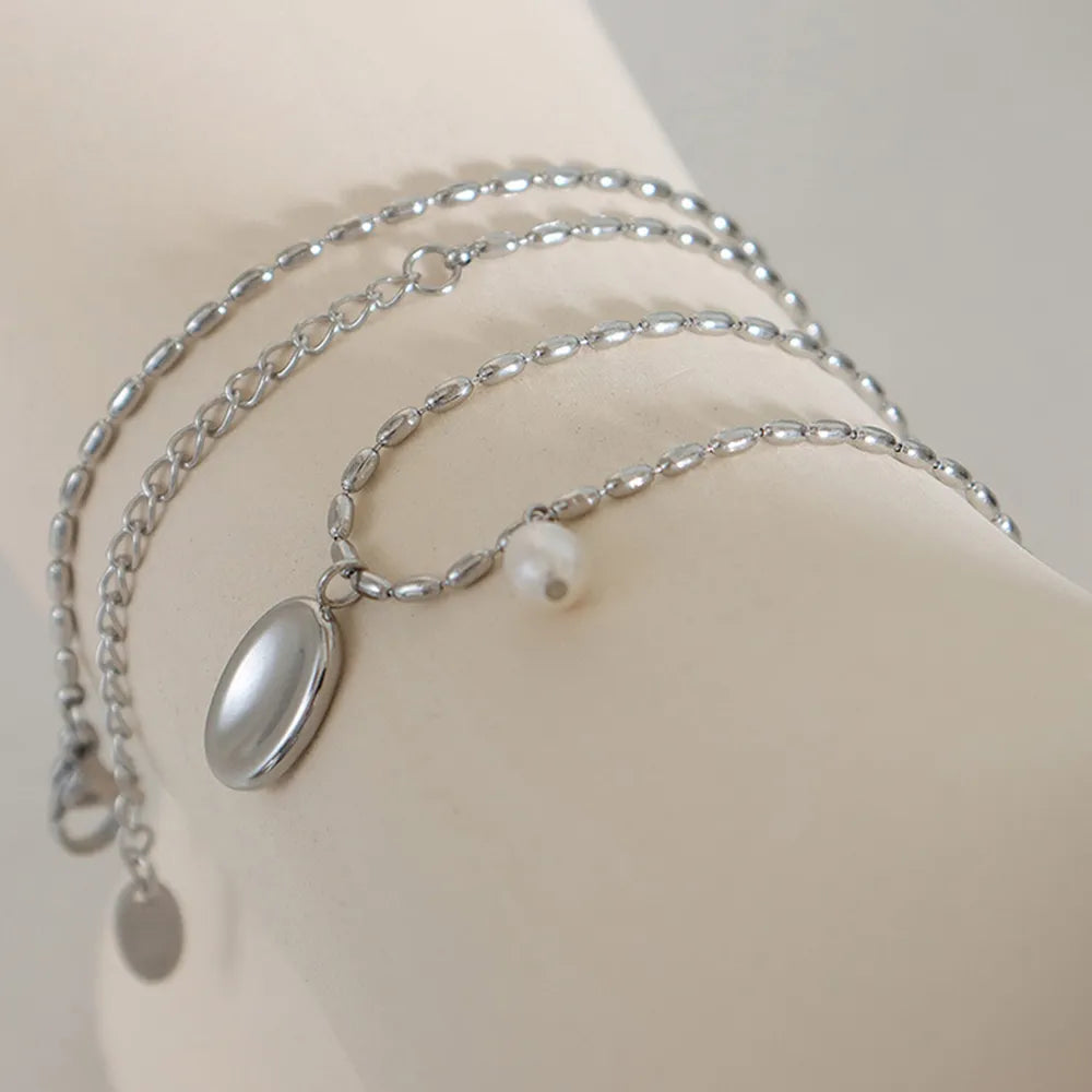 Elliptische Marke Nische Pendeln Mode Titan Stahl Halskette Damen Schlüsselbein Kette