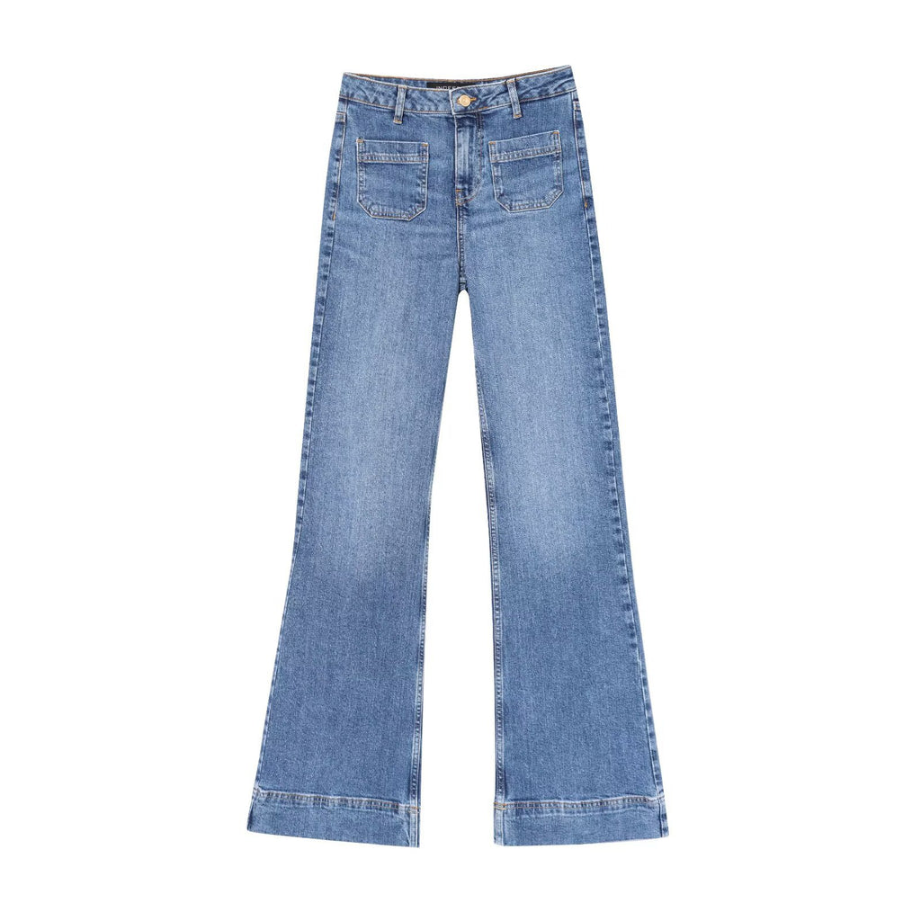 Micro-Flare-Jeanshose mit Taschendekor für Damen
