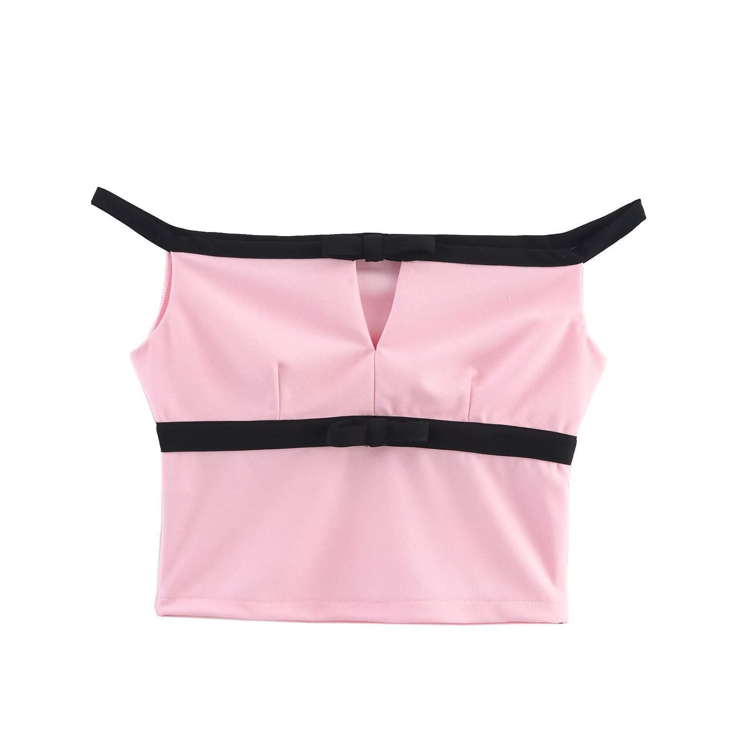 Bow decoration suspender top+shorts set for women