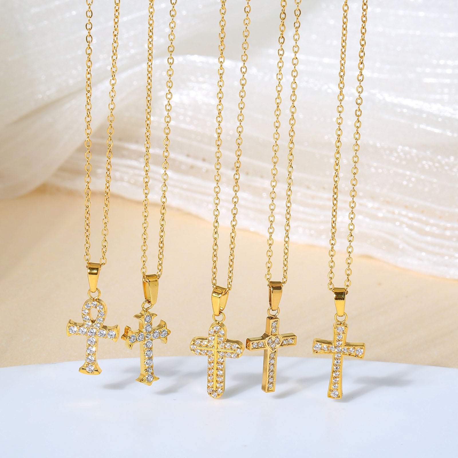 Cross necklace for women simple and colorfast zircon stainless steel collarbone chain titanium steel