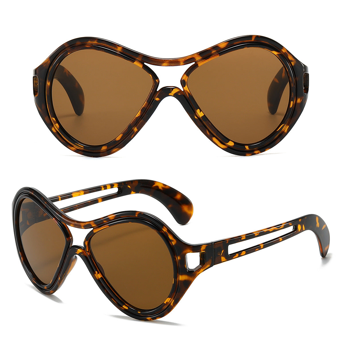 Neue europäische und amerikanische Sonnenbrille für Frauen UV400 Mode Doppelstrahl Rundrahmen Personalisierte PC Hohl Sonnenschutz Sonnenbrille