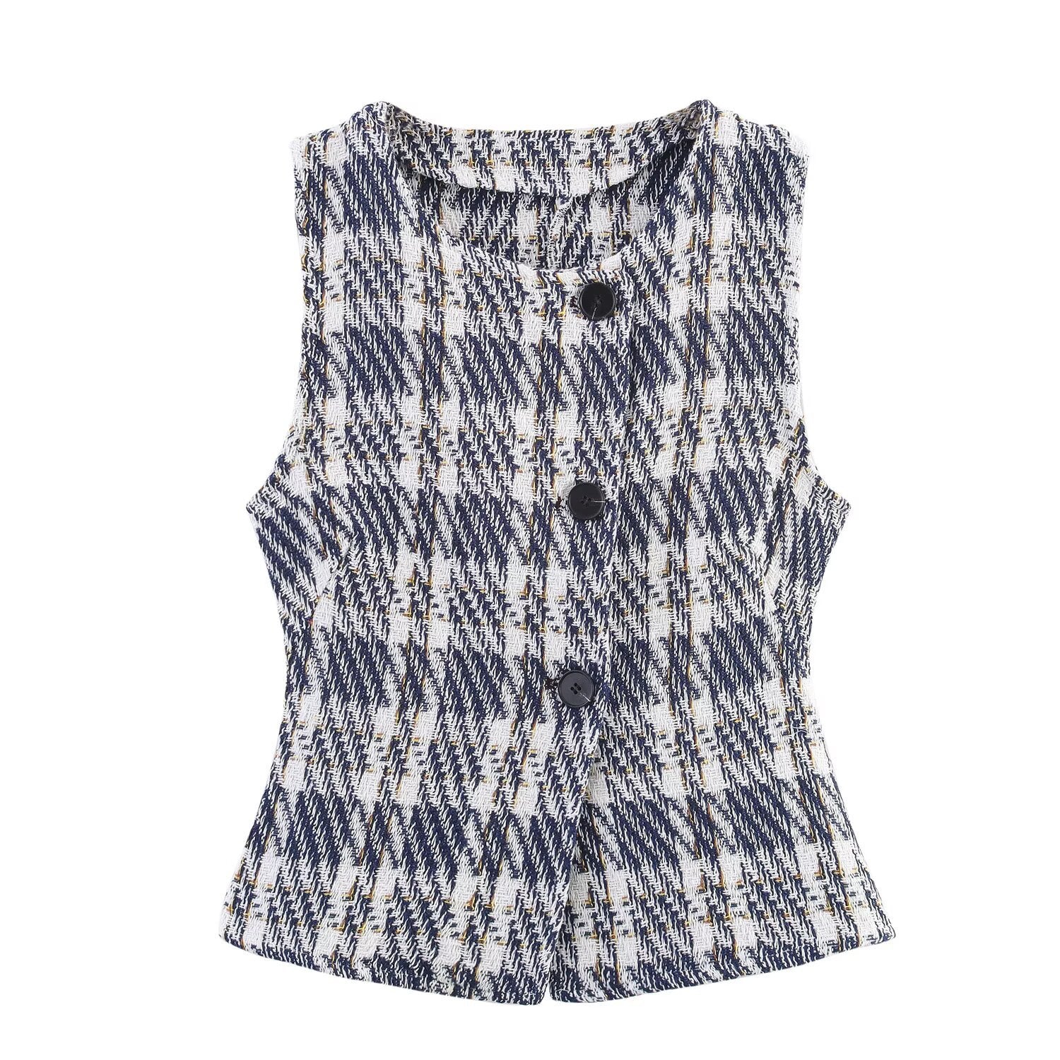 Modisches Weste- und Rock-Hosen-Set mit karierter Textur für Damen