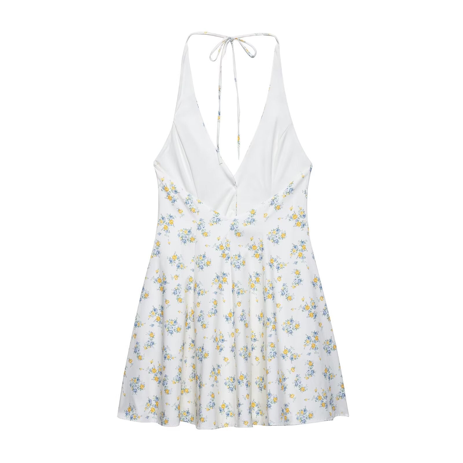 Backless hanging neck lace up printed dress for women
