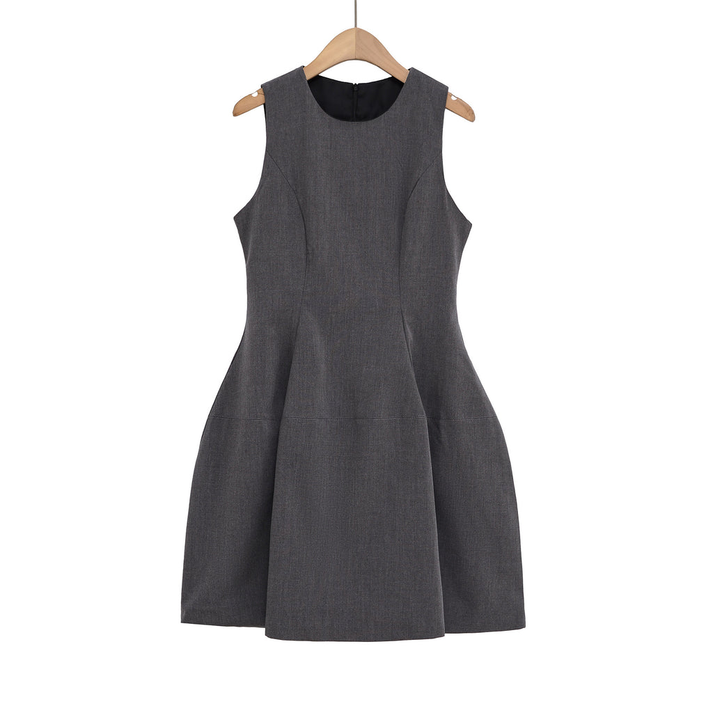 Ärmelloses A-Linien-Kleid im europäischen und amerikanischen Stil mit Rundhalsausschnitt und taillierter Taille