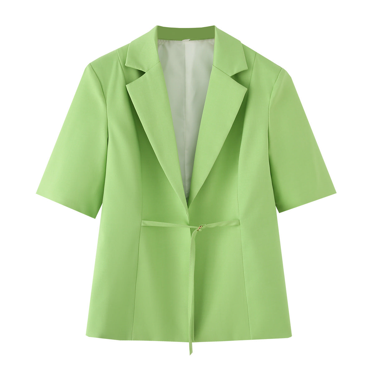 Collar short sleeved waist cinching tie slim fit suit jacket for women
