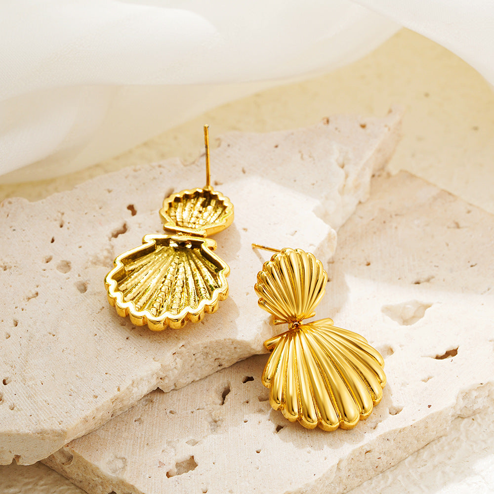 European and American Ocean Wind Shell Titanium Steel Earrings Gold Stainless Steel Earrings Highlight Ear Accessories