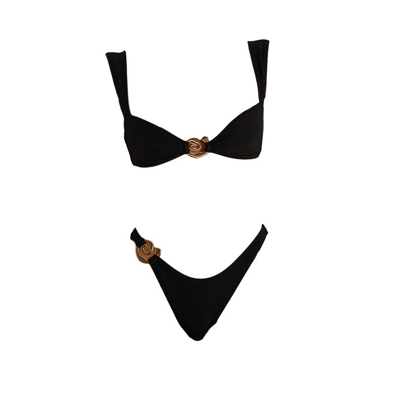 European and American metal buckle sexy swimsuit women's beach bikini hot spring swimsuit