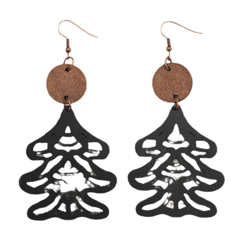 Wooden Cutout Tree Shape Earrings