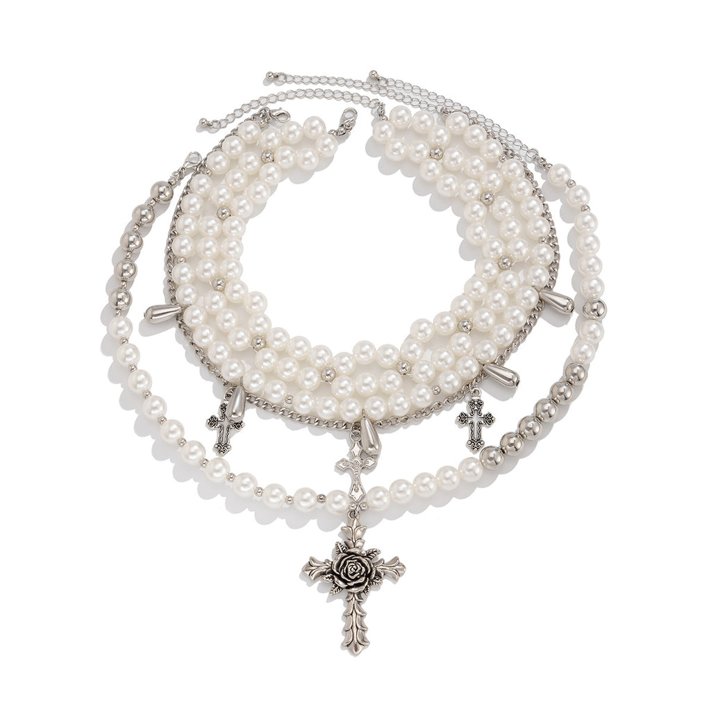 Vintage Baroque Chocker Clavicle Chain Irregular Pearl Multi Layer Round Bead Necklace