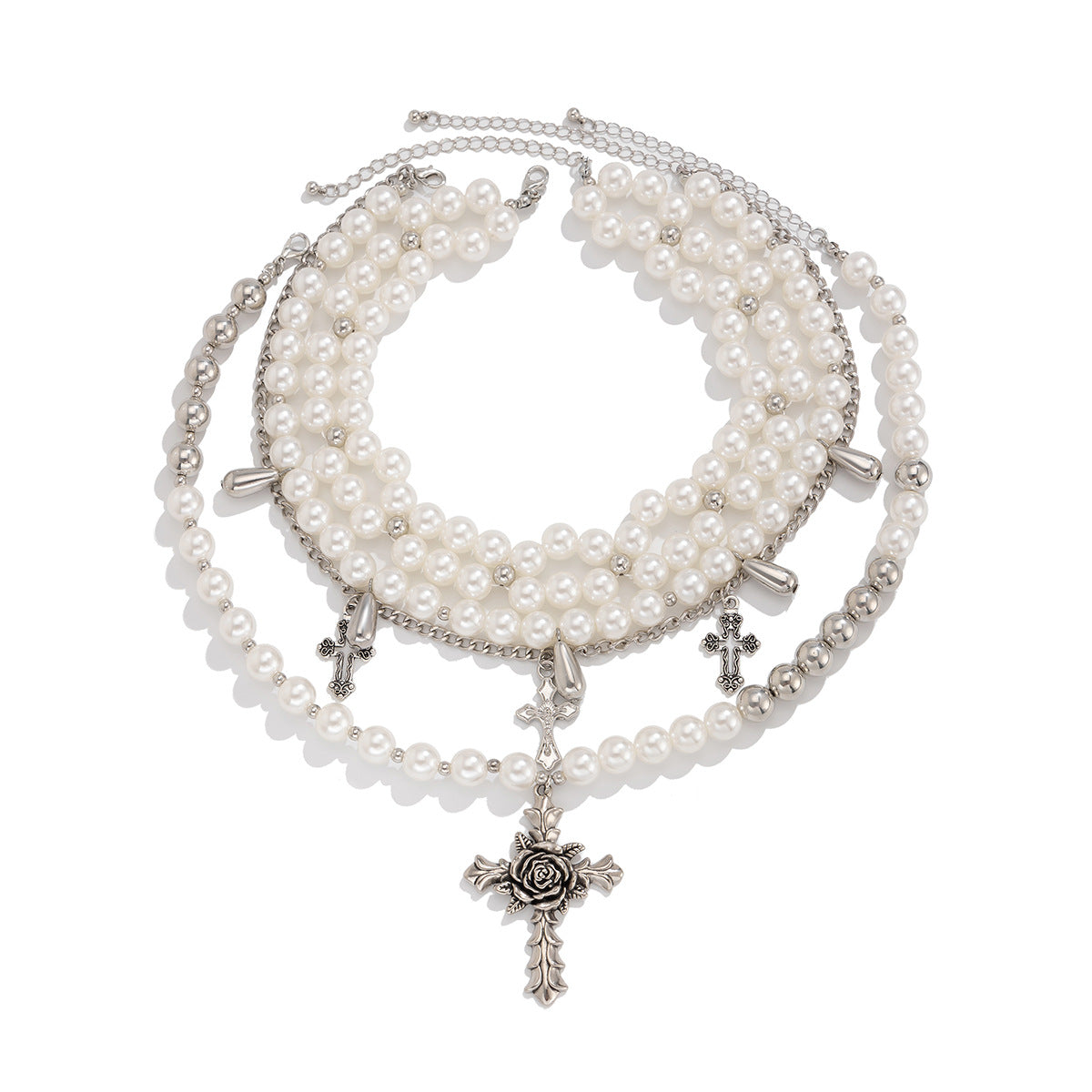 Vintage Baroque Chocker Clavicle Chain Irregular Pearl Multi Layer Round Bead Necklace