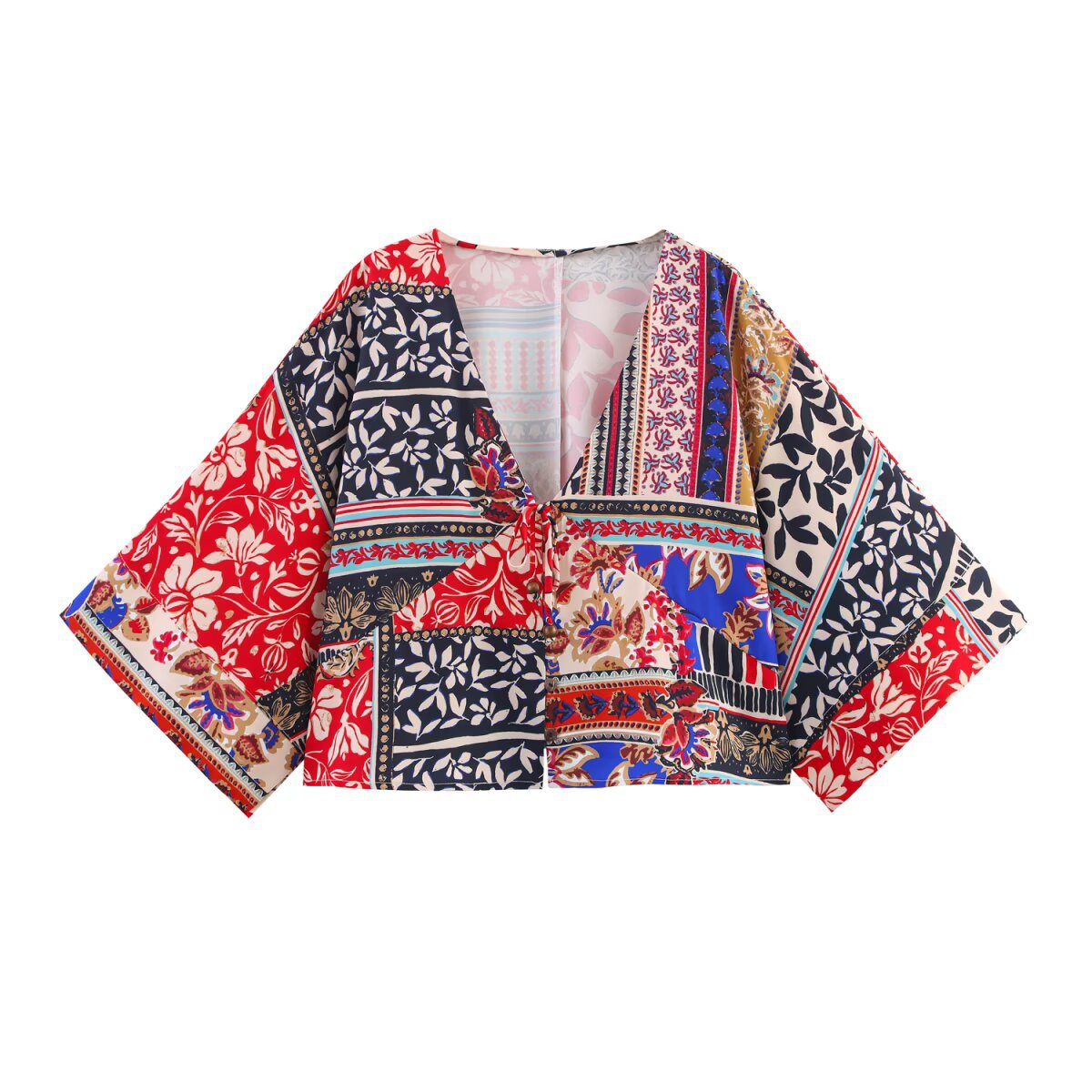 Fashionable loose patchwork printed shirt+pants set for women