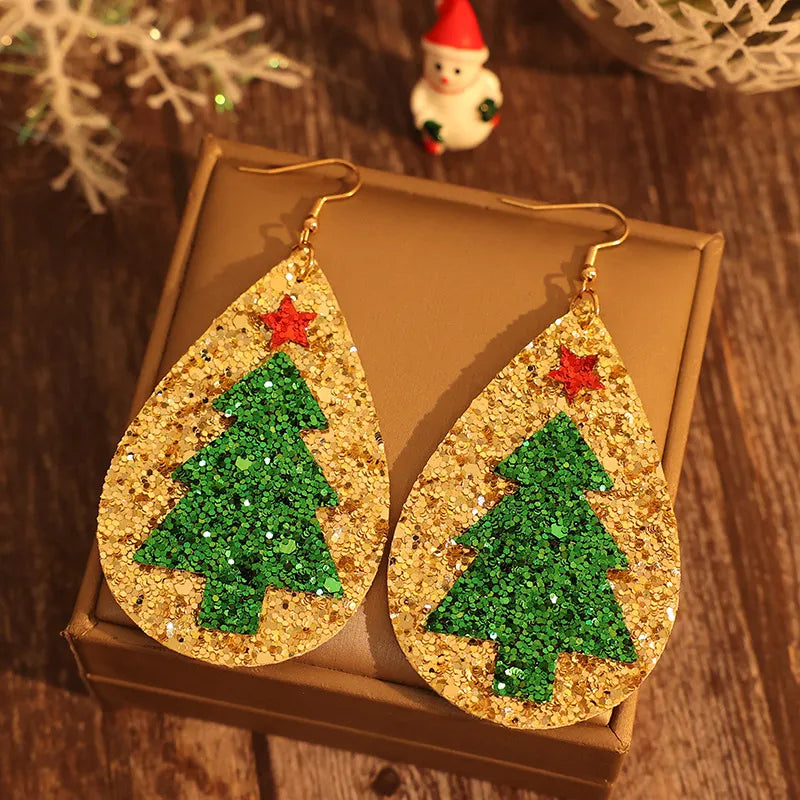 Weihnachtsbaum-Ohrringe aus PU-Leder