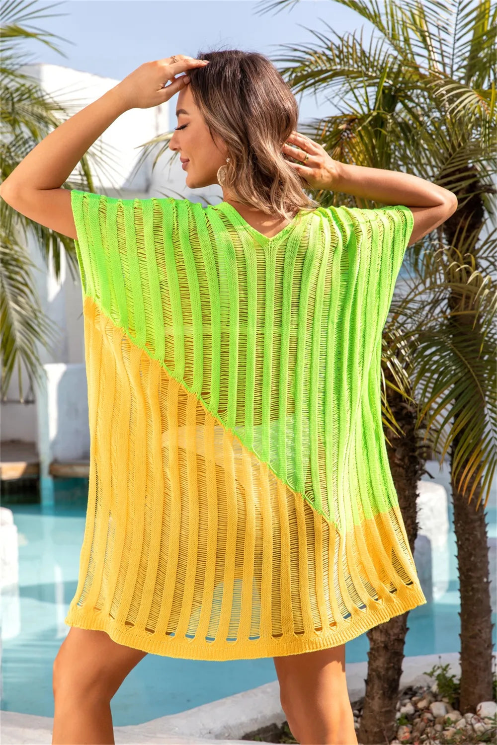 Women's sun protection clothing patchwork hollow bikini beach cover shirt