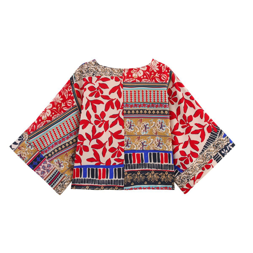 Modisches, lockeres Set aus Hemd und Hose mit Patchwork-Print für Damen