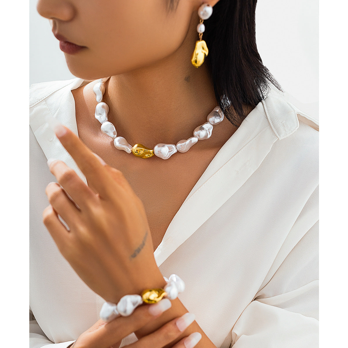 Französische Retro-Imitationsperlen-Barockkette, schlichter Perlenanhänger, Quasten-Schlüsselbeinkette