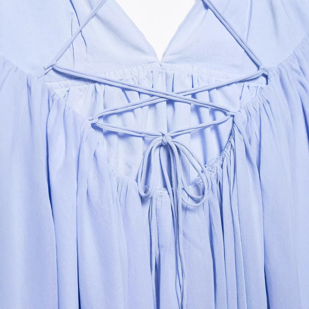 Backless cross strap camisole puffy dress for women