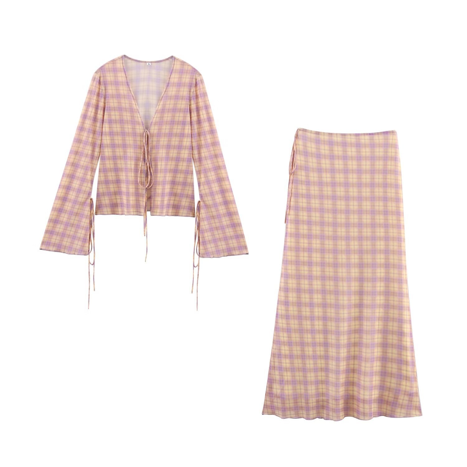 Set aus bedrucktem Seidennetzhemd und bedrucktem Rock für Damen
