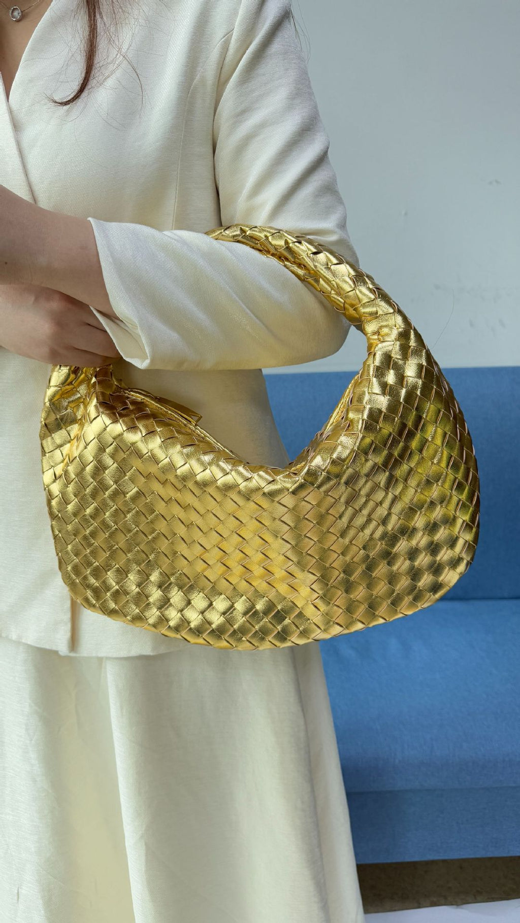 Große gewebte Damentasche mit großem Fassungsvermögen, handgehaltene Achseltasche, Damentasche