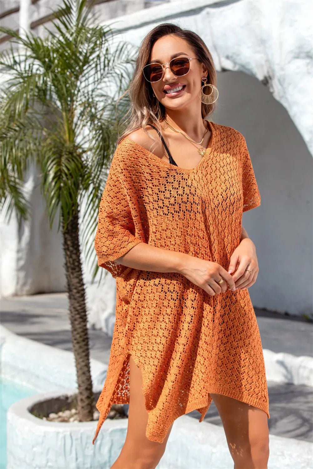 Beach Hoodie Hollow Knitted Shirt Beach Vacation Bikini Sunscreen Clothes Women