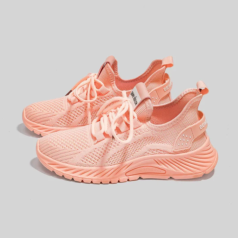 Mesh Lace-Up Platform Athletic Shoes