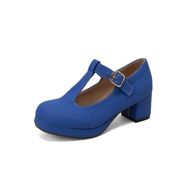 Waterproof platform thick heel T-shaped candy colored women's single shoes
