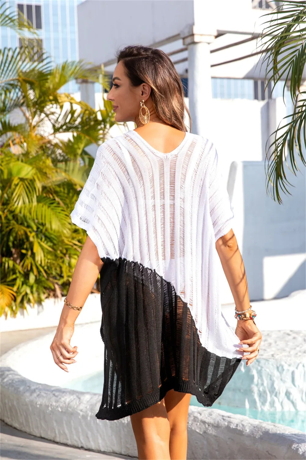Women's sun protection clothing patchwork hollow bikini beach cover shirt