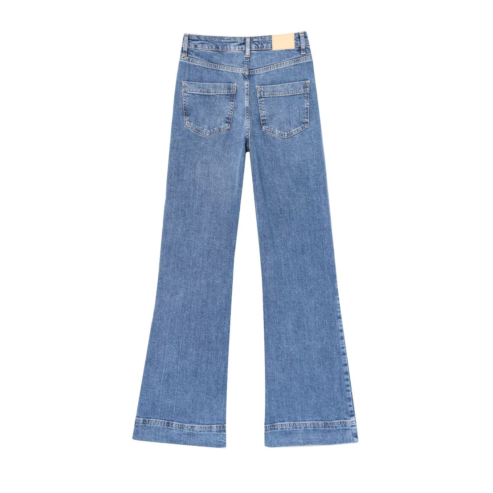 Pocket decoration micro flared denim pants for women