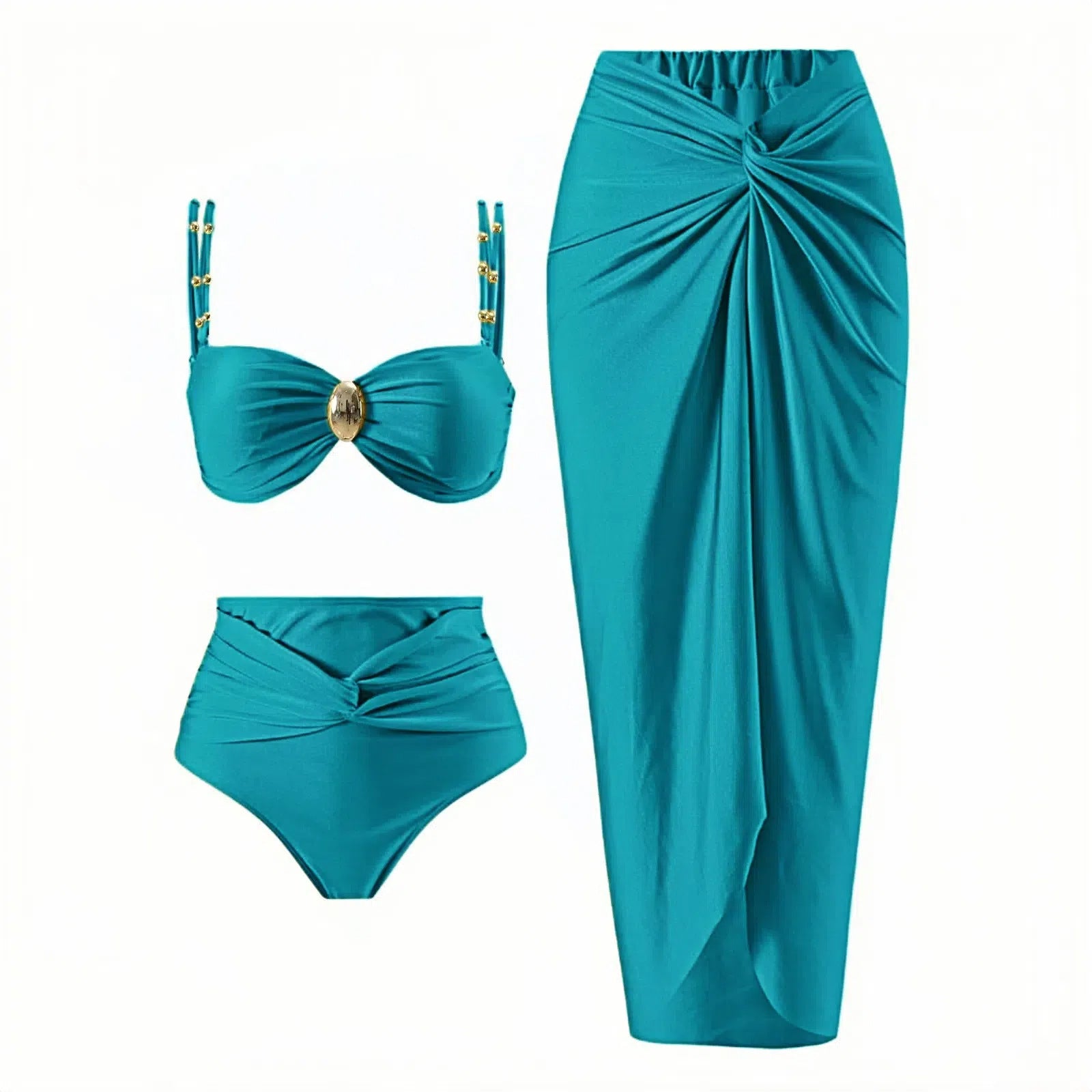 Split three piece bikini swimsuit set for women