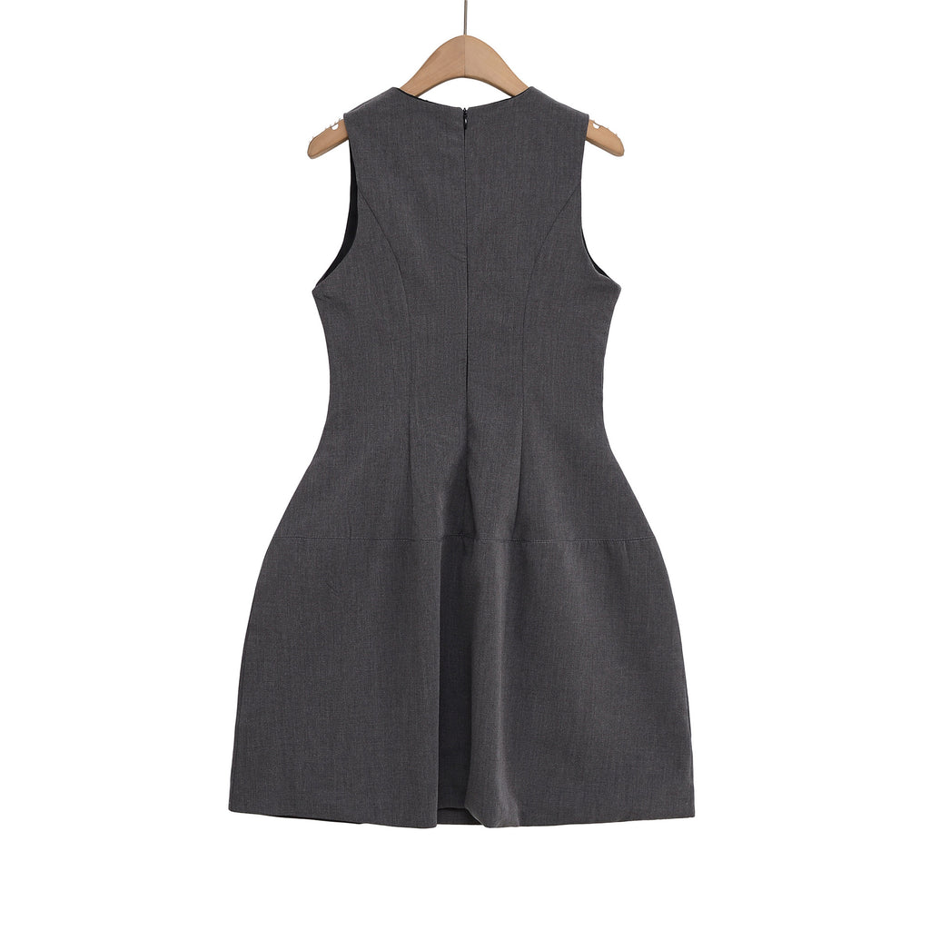 Ärmelloses A-Linien-Kleid im europäischen und amerikanischen Stil mit Rundhalsausschnitt und taillierter Taille
