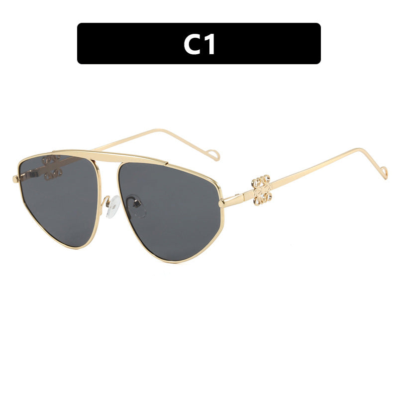 Einstrahlige, unregelmäßige Sonnenbrille, Metall-Kröten-Hohlsonnenbrille, europäische und amerikanische UV-beständige Sonnenbrille, konkaves Design für Damen