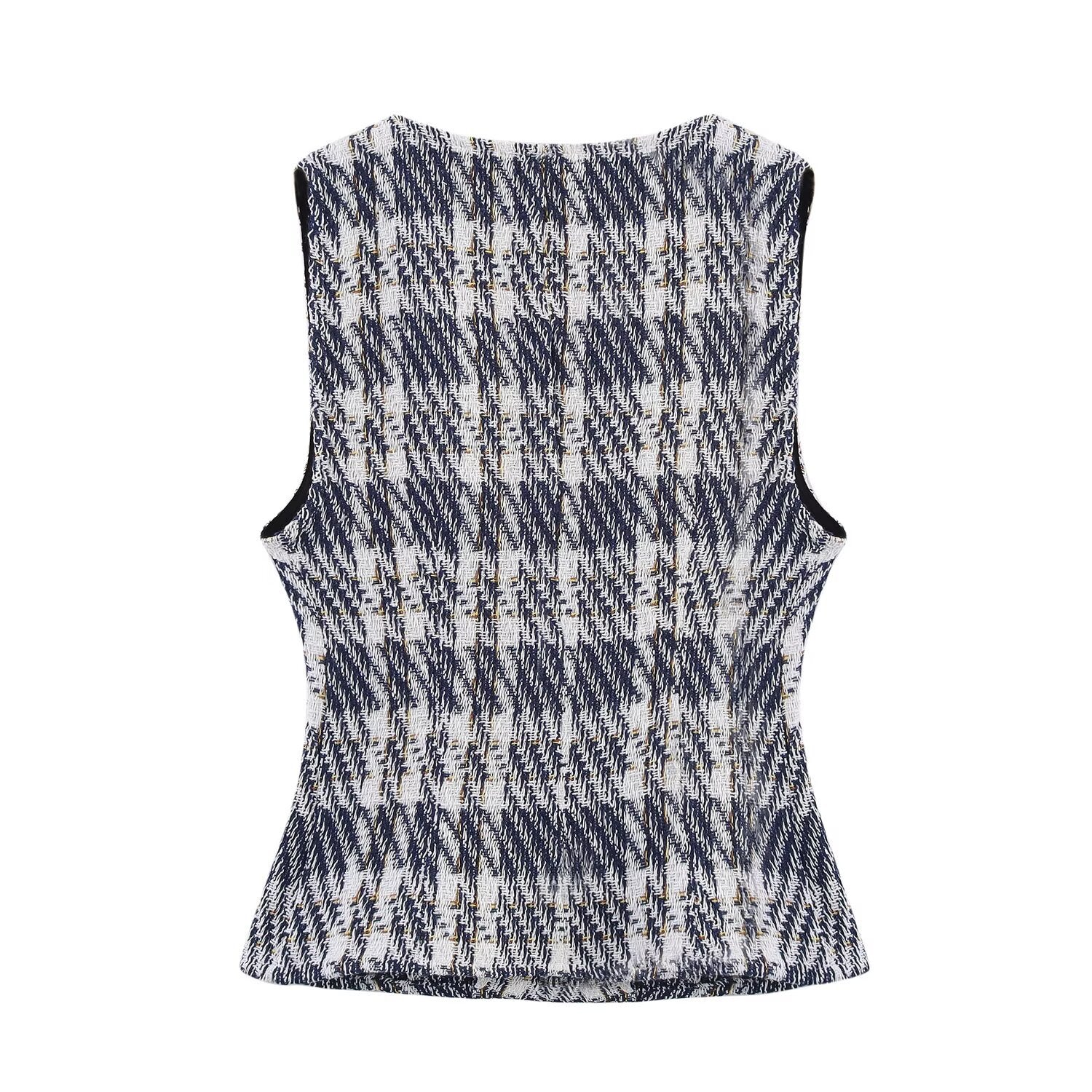 Modisches Weste- und Rock-Hosen-Set mit karierter Textur für Damen